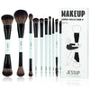 A collection of six Jessup makeup brushes displayed in a box, featuring various sizes and styles.