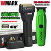 A black electric hair trimmer with a green body and gold accents is shown next to its packaging.