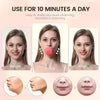Before and after images showing facial sculpting results using a masseter muscle trainer device.