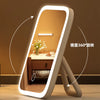 A modern LED vanity makeup mirror with an adjustable light, shown in a vertical orientation.