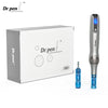 A box and pen of the Dr.pen auto microneedling system with a blue tip.