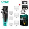 A VGR Voyager professional cordless hair clipper set including the main unit and multiple replacement ceramic blades.