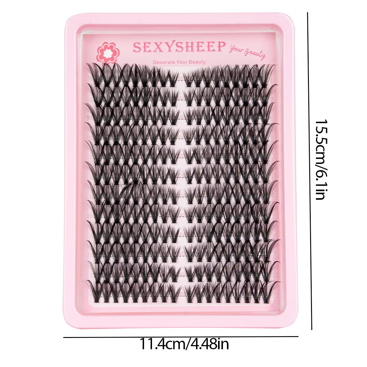 A pink plastic tray containing DIY natural wispy lash clusters for decorating beauty.