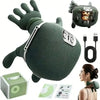A dark green 4D shiatsu neck and shoulder massager with heat, shown alongside its packaging and usage instructions.