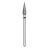 A silver tungsten carbide nail drill bit with a sparkly, conical tip and a red band.