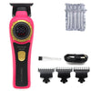 Pink cordless hair trimmer with LED display and multiple guard attachments