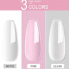 Three options for acrylic nail powder kit colors: white, pink, and clear.