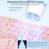 A diagram showing an EMS annular micro current device penetrating the epidermis, dermis, and fascia layers of skin.
