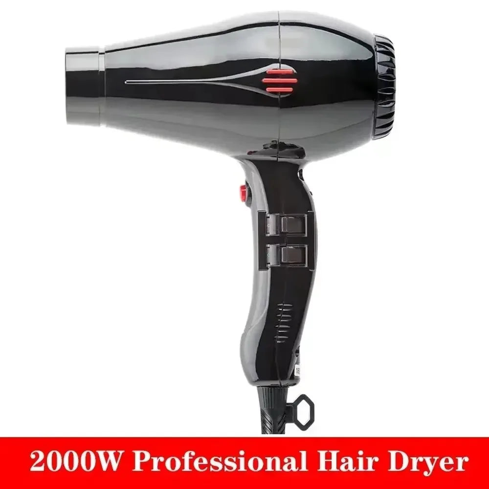 A black professional ceramic hair dryer with a pistol grip and nozzle is shown against a white background.