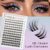 Close-up of a lash extension kit showing various styles and clusters for DIY lash extension