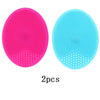 Ein Set aus zwei Silikon-Gesichtsreinigungsbürsten, eine pink und eine blau.