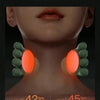 Close-up of a person's neck showing the dual-zone heat conduction technology system with temperature indicators.