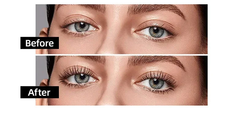 Before and after comparison showing the results of using reusable silicone eyelash curler pads