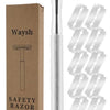 A box and a metal safety razor with multiple blades are shown.