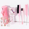 A pink unicorn themed 5-piece DIY hair styling kit featuring a brush, comb, and spray bottle.
