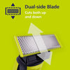 A close-up of a dual-side blade attachment for an electric trimmer, showing the cutting teeth and a yellow handle.