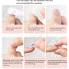 Instrucciones para usar almohadillas de uñas para aplicar uñas postizas, incluyendo pulido, limpieza y pegado.