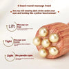 A wooden massage comb with round beads used for lifting, tightening cheeks, and relaxing eyes.