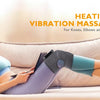 A woman is using a heating and vibration massager for her legs while relaxing on a sofa.
