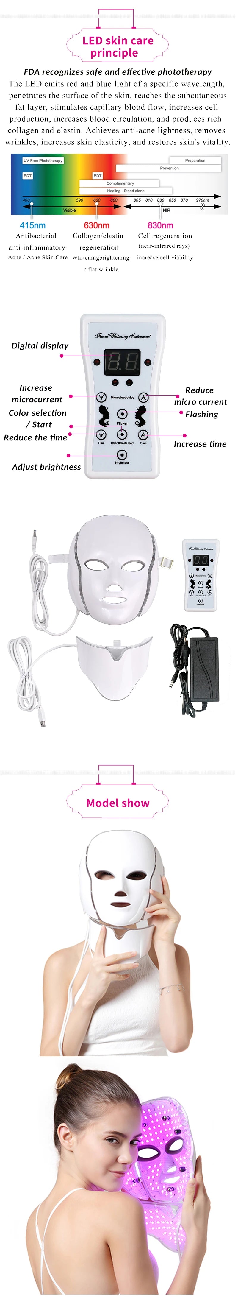 Una mujer está usando una mascarilla de terapia facial LED morada en su rostro.