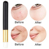 Comparison images showing before and after results of an eyelash extension cleaning brush.