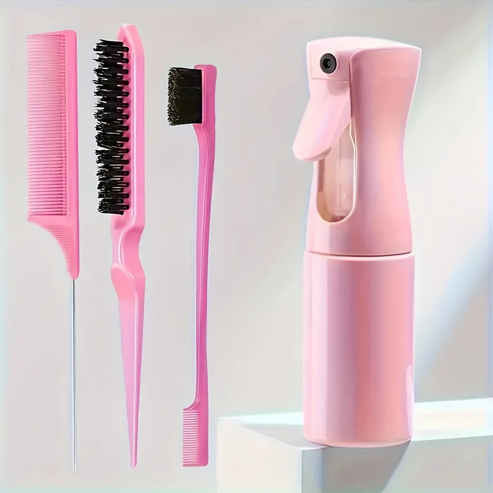 Ensemble de peignes pour cheveux professionnels roses : peigne à dents larges, peigne à dents fines et brosse à plat.