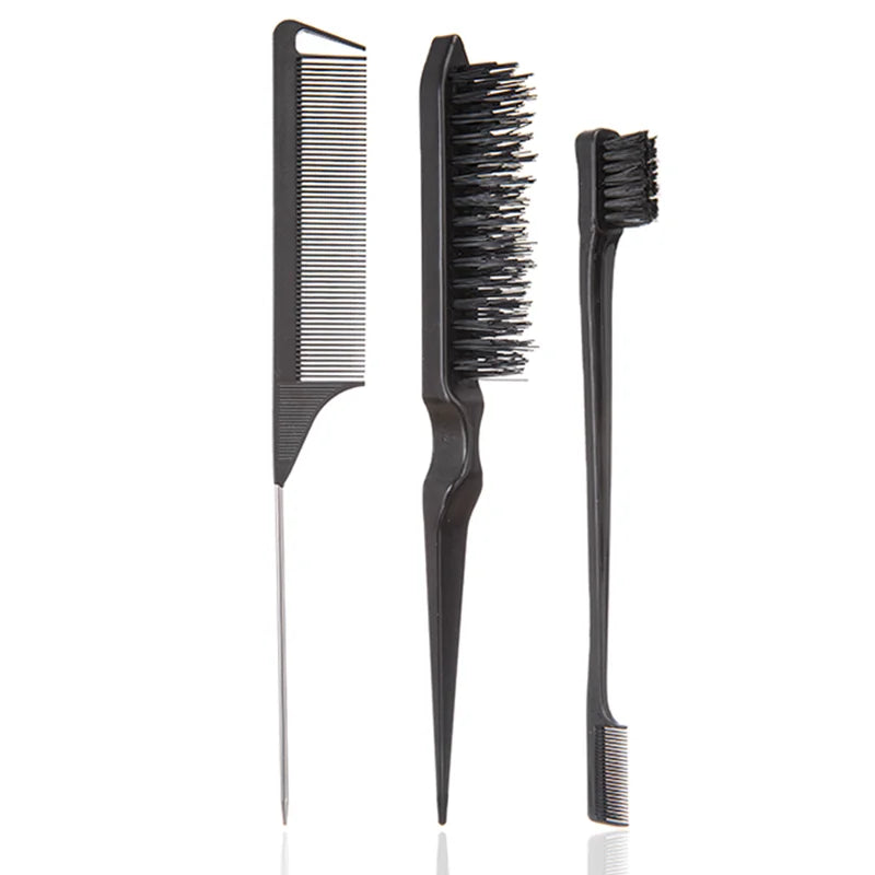 Set schwarze Wildschweinborsten-Haarbürsten für lockiges Styling, inklusive breites Kamm und Paddelbürste