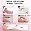 A set of pink waxing tools demonstrating proper operation, including melting wax, testing rolling, and peeling against hair g
