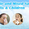 Packets of nasal wash bottles and mixed saline for adults and children used for allergy relief