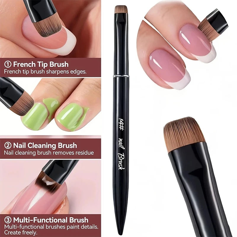 A set of three precision nail brushes including a French tip brush, a nail cleaning brush, and a multi-functional brush.