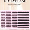 A collection of DIY eyelash strips in various lengths and thicknesses displayed on a pink plastic tray.