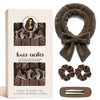 A box and set of dark brown velvet heatless hair curlers for natural morning curls