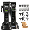 A professional rotary hair clipper trimmer set including a main unit, various blades, and accessories in black.