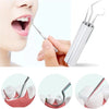 Stainless steel multi-sized toothpick set shown being used on a person's mouth and packaged in a case
