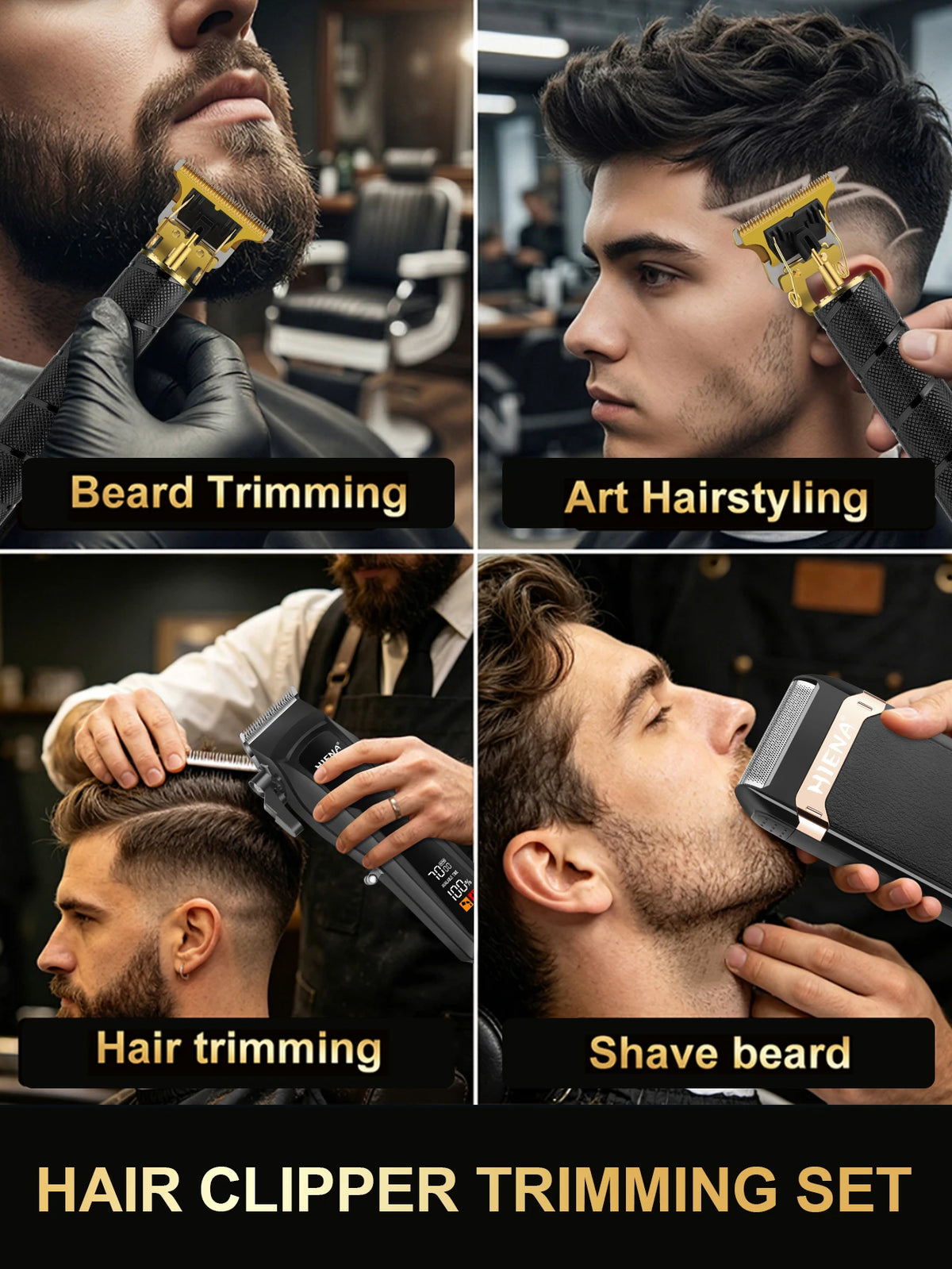 A set of hair clippers used for beard trimming, art hairstyling, hair trimming, and shaving a beard.