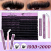 DIY Wimpern-Verlängerungssatz mit schwarzen Cluster-Wimpern, Kleber und Pinzetten für individuelle Anwendung.