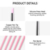 A set of silicone press heads and copper pen tips for nail art brushes with a pink pen barrel.