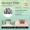 Close-up of clear adhesive strips for eyelashes showing enhanced adhesion and water resistance.