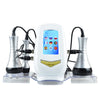 A white ultrasonic body sculpting device with multiple language options and power cords.
