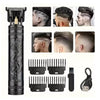 A set of professional cordless hair trimmers and attachments for grooming.