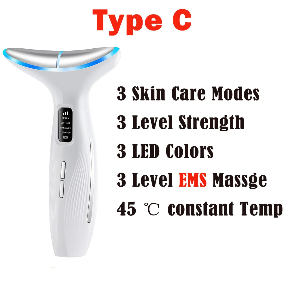 White Type C beauty and massage device with a sleek design and LED lights