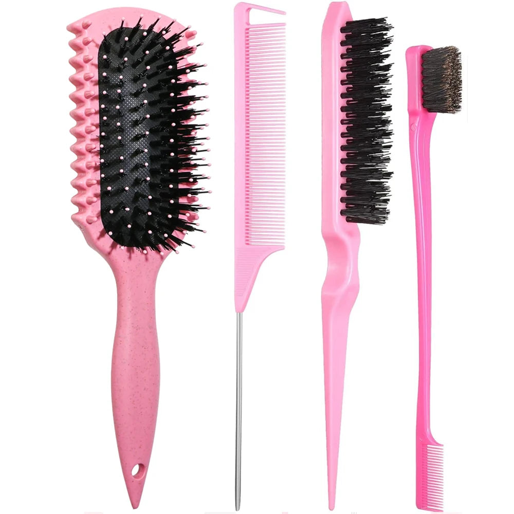 Un set de brosses pour définir les boucles, comprenant un peigne à larges dents, une brosse à fines dents et une brosse plate