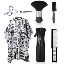 A set of professional waterproof hairdressing tools including scissors, combs, and a black silicone applicator.