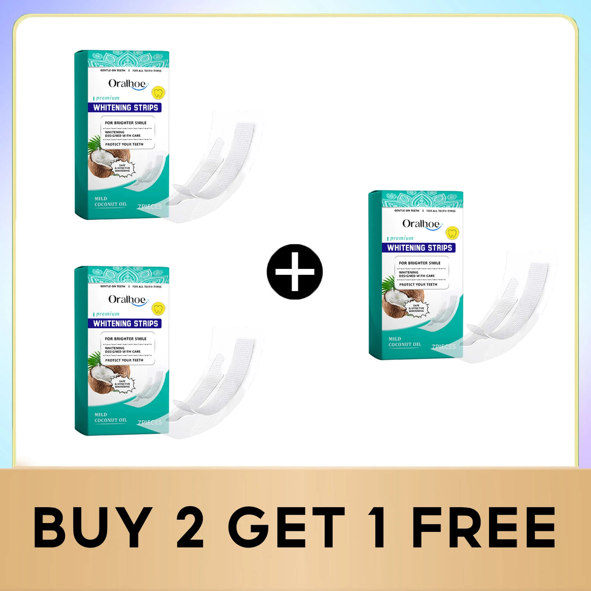 Pack of Oralhoo whitening strips for brighter smiles with coconut oil