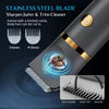Close-up of a stainless steel blade for hair trimming, showing different sizes and features.