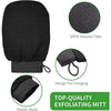 Une gant de crinage noire avec un élastique, conçue pour être suspendue.