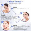 Instructions for using a 7-in-1 LED neck and face lifting massager showing steps for facial massage