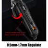 A black professional cordless hair trimmer with a metal rotating paddle and adjustable length settings