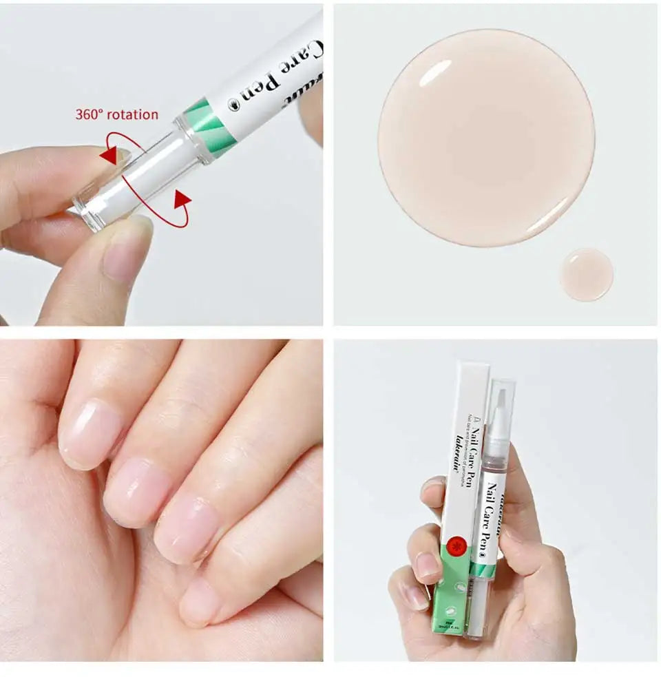 Nagelpflege-Stift wird rotiert und auf einen Fingernagel zur Tiefenfeuchtigkeitspflege aufgetragen.