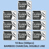 A set of ten boxes containing 50 pieces each of super deer bamboo charcoal dental floss sticks.
